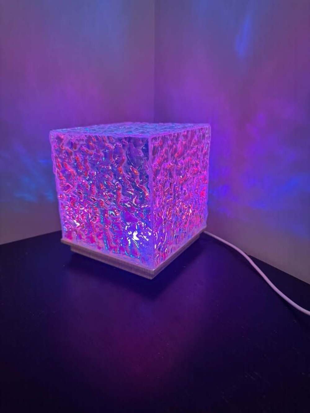 Color Changing Water Ripple Cube LED Lamp 5.5” - Picture 3 of 8